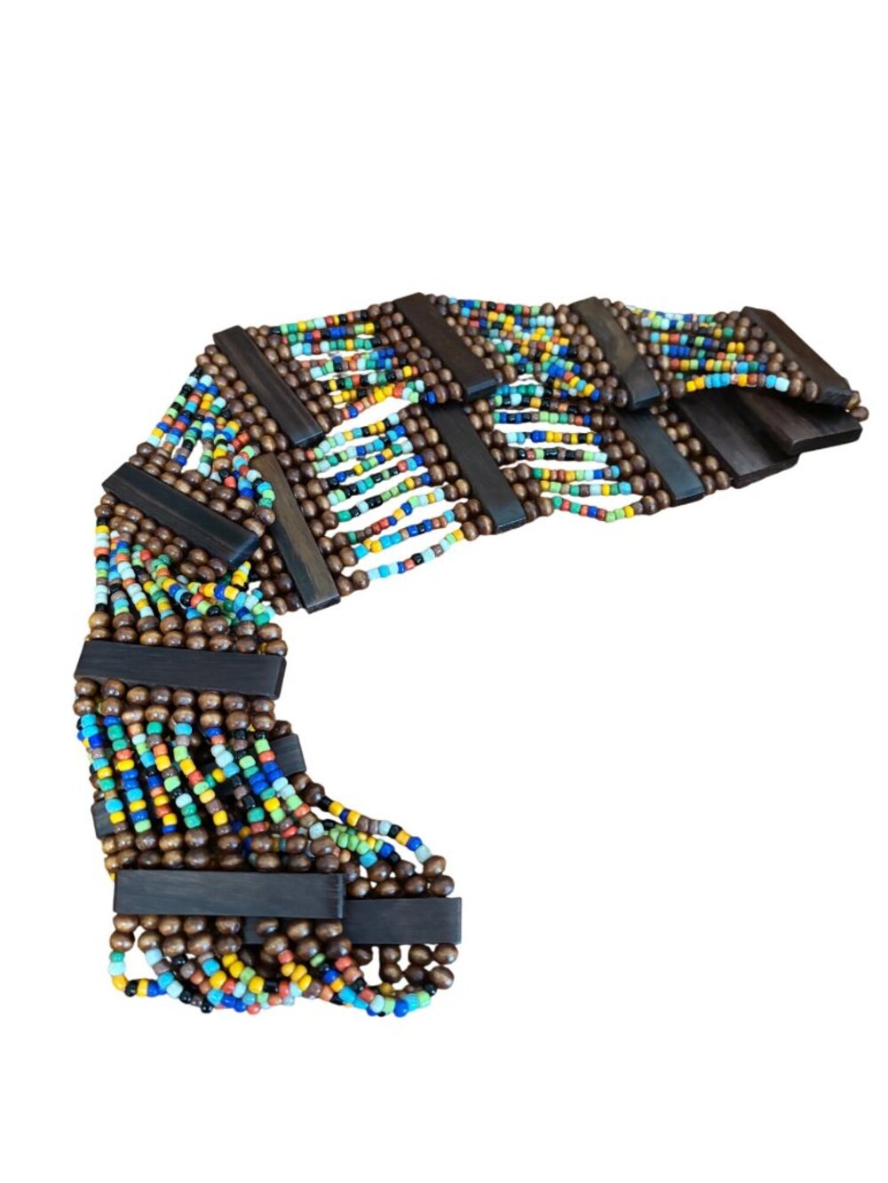 Wooden Beaded Stretch Buckle Belt Multicolor Accents Waist Accessory Women - Picture 6 of 7